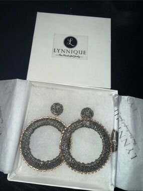 Nique Gunmetal and Gold Beaded Hoop Earrings